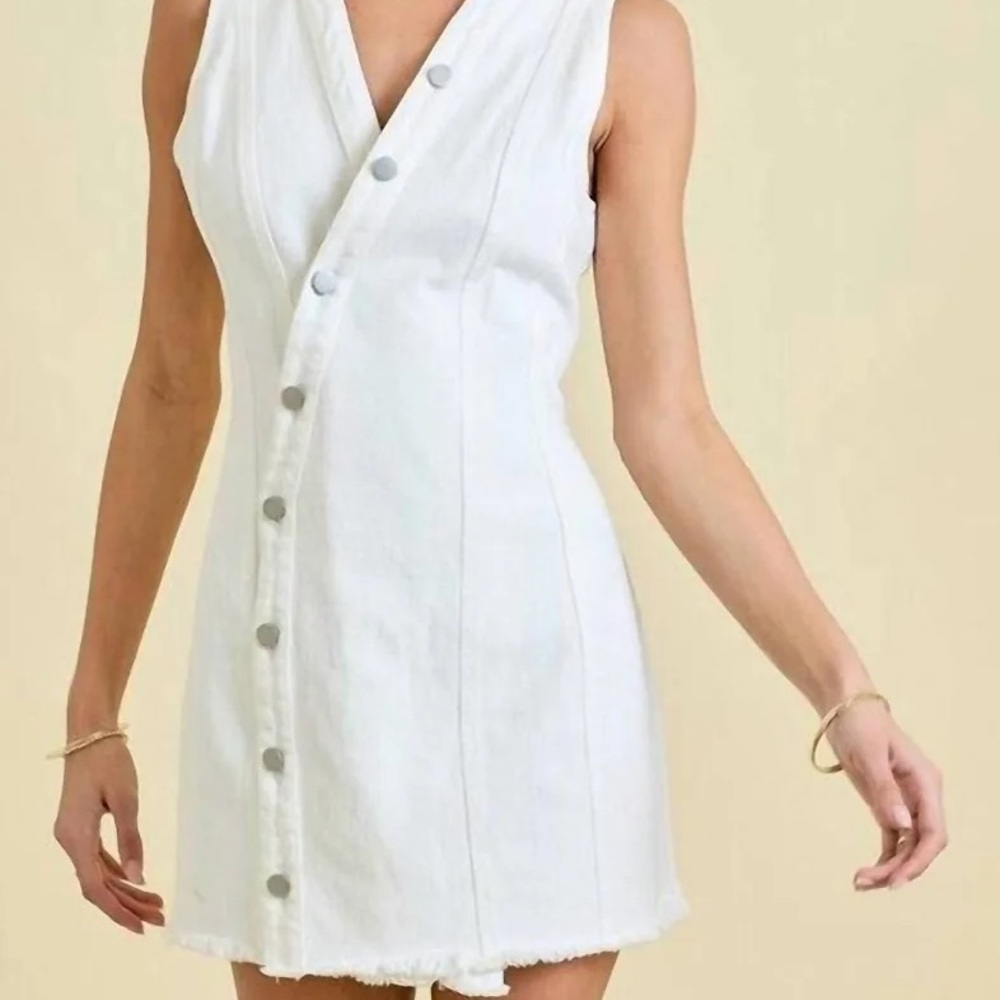 NWT - Denim Button Mini Dress In White
